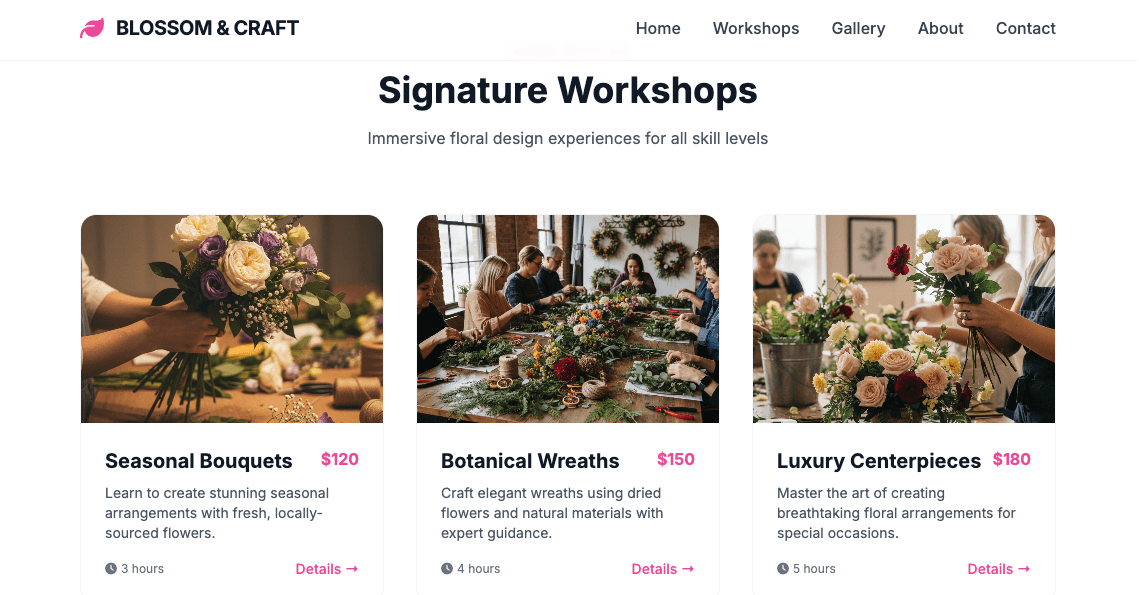 Floral Workshop Landing Page